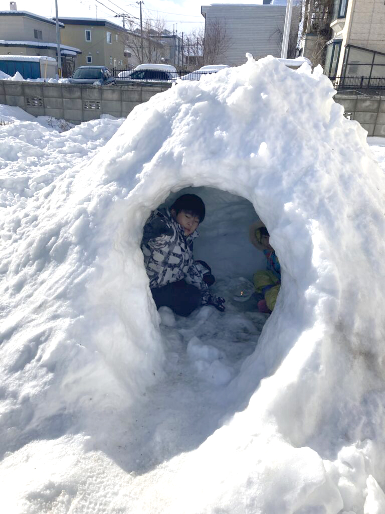 雪の降りしきるこんな日は家族総出で雪かき